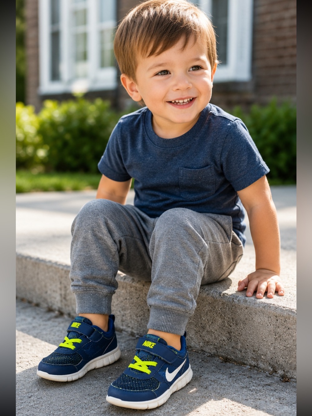 Nike Toddler Boys 9C Navy Lime Velcro Sneakers Lightweight School Shoes